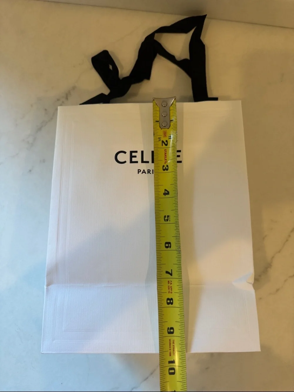 Celine White Shopping Bag with Black Ribbon Handles 10x8x5
